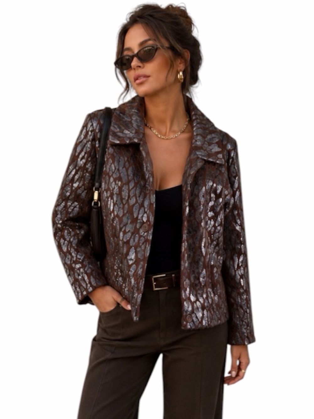Erin London 90’s Vintage Textured Animal Print Metallic Jacket